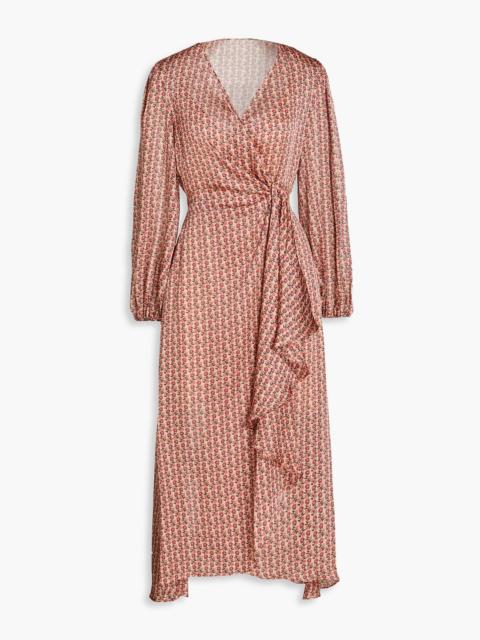 maje Wrap-effect floral-print satin midi dress