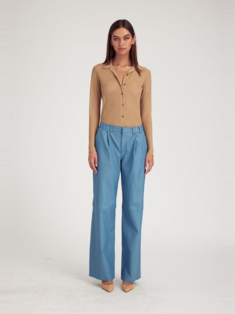 SPRWMN CHAMBRAY BLUE LEATHER PLEATED TROUSERS