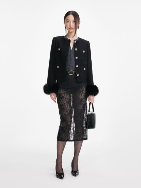 self-portrait Black Boucle Fur Cuff Jacket