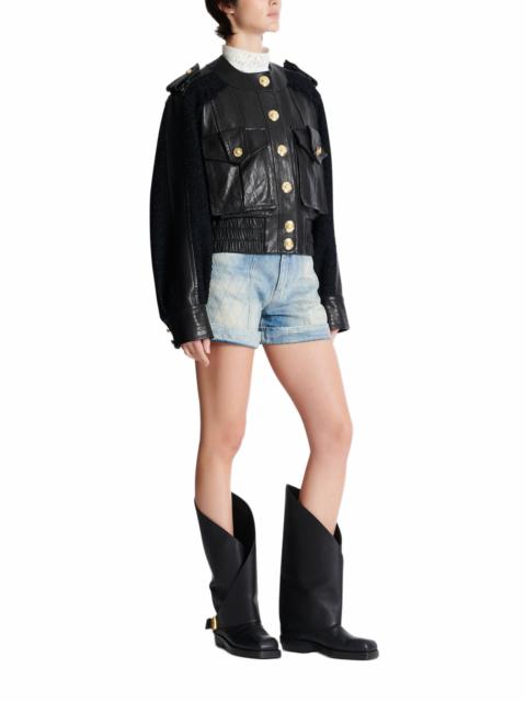 Balmain Balmain Tweed And Leather Bomber Jacket in Black at Nordstrom