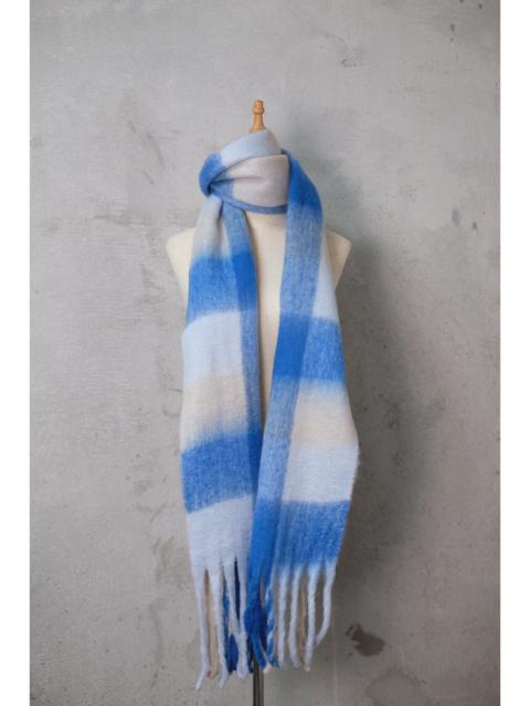 Japanese Brand - Deadstock Cozy Blue and White Mohair Checked Scarf OS Unisex
