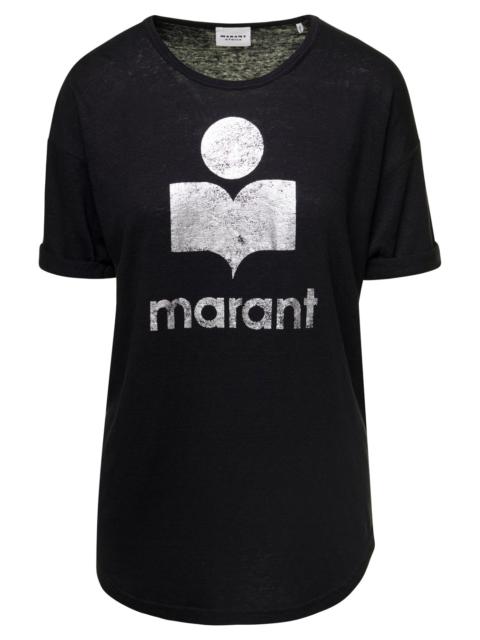Isabel Marant Etoile Women 'Koldi' Black Crewneck T-Shirt With Contrasting Logo In Linen Woman Isabe