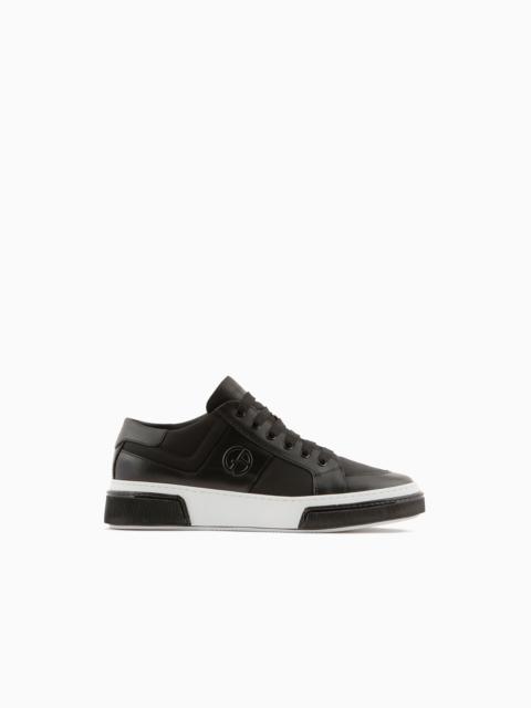 GIORGIO ARMANI Leather and fabric sneakers