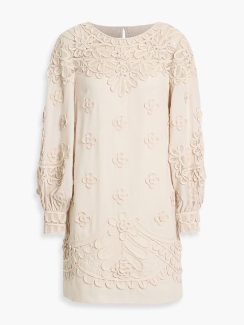 CAROLINA HERRERA Floral-appliquéd tulle and crepe mini dress