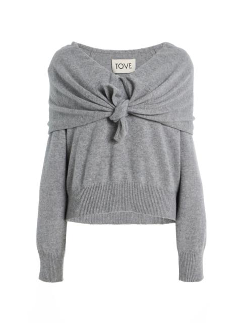 TOVE Malia Cashmere Tie-Neck Sweater grey