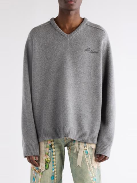 Acne Studios Acne Studios Kaybe Richard Yak Hair & Wool V-Neck Sweater in Dark Grey Melange at Nordstrom