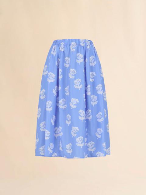 Marni LIGHT BLUE POPLIN EGG SKIRT WITH SPRAYED ROSES PRINT