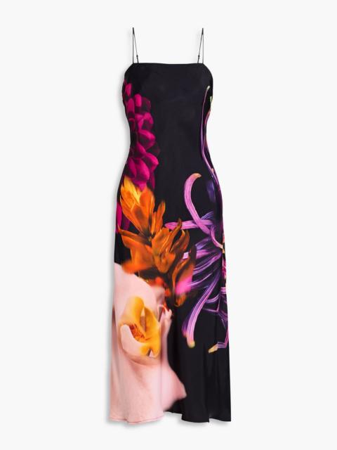FARM RIO Floral-print satin midi slip dress