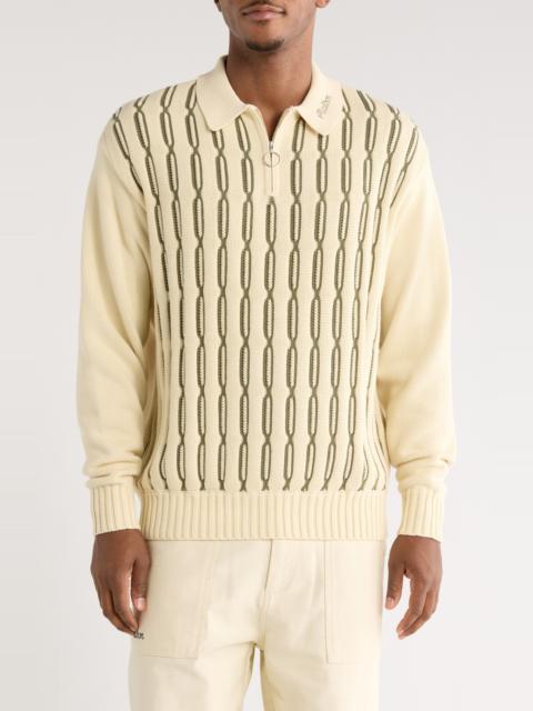 malbon Malbon Golf Links Cotton Quarter Zip Polo Sweater in Beige at Nordstrom