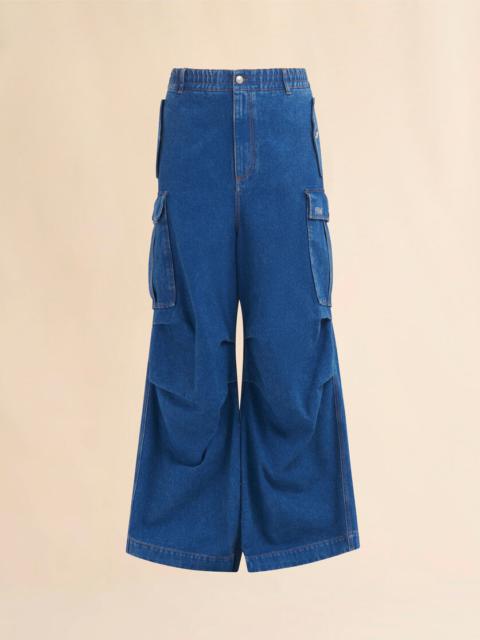Marni DARK BLUE DENIM CARGO PANTS WITH MARNI LOGO PATCH