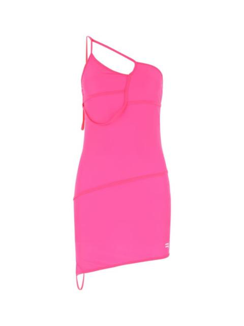 Balenciaga Woman Fluo Pink Stretch Nylon Mini Dress