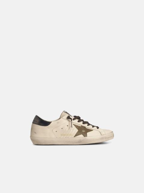 Golden Goose MEN'S SUPER-STAR IN WHITE LEATHER WITH COCONUT LEATHER STAR AND ANTHRACITE LEATHER HEEL
