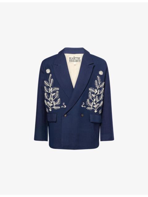 KARTIK RESEARCH Floral Motif Embroidered Double-Breasted Wool Blazer