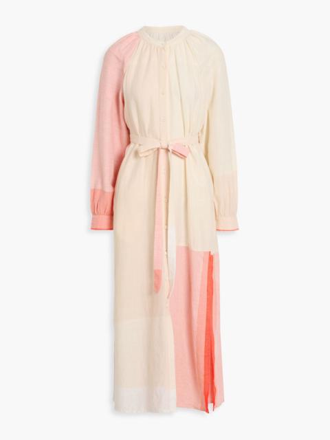 lemlem Makeda belted color-block cotton-blend maxi shirt dress