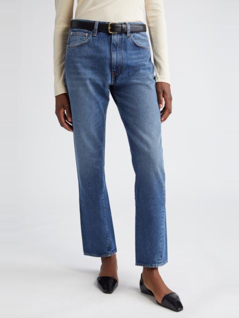 TOTEME TOTEME Twisted Seam High Waist Straight Leg Crop Jeans in Washed Blue at Nordstrom