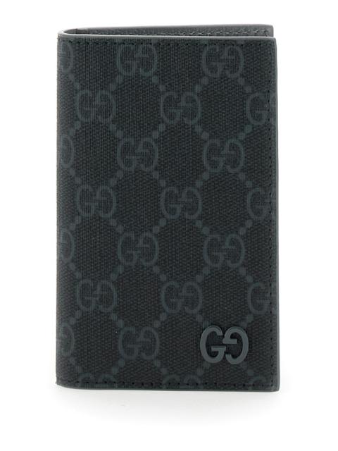 GUCCI Gucci Men Black Card Holder With All-Over Gg Motif And Logo On The Front In Fabric Man
