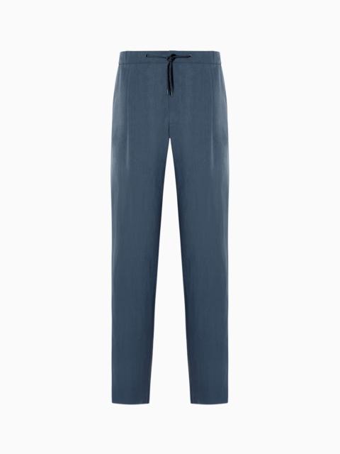 GIORGIO ARMANI SINGLE-PLEAT, LINEN-CANVAS TROUSERS