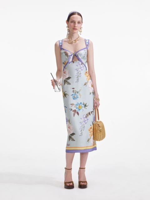 self-portrait Blue Floral Silk Twill Midi Dress