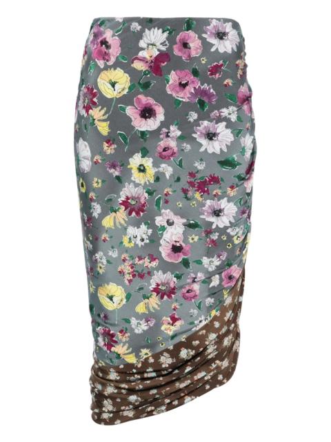 THE ATTICO ruched patchwork midi skirt