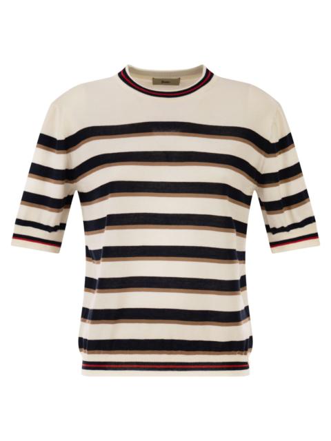 Herno Herno Women Short-Sleeved Striped Cotton Jumper