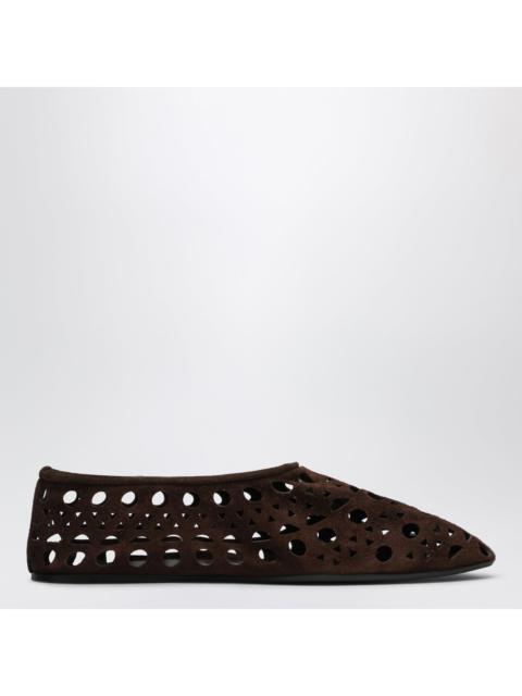Alaïa Alaia Brown Perforated Suede Vienne Slippers Women