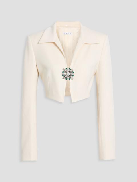 AREA Cropped embellished wool-twill jacket