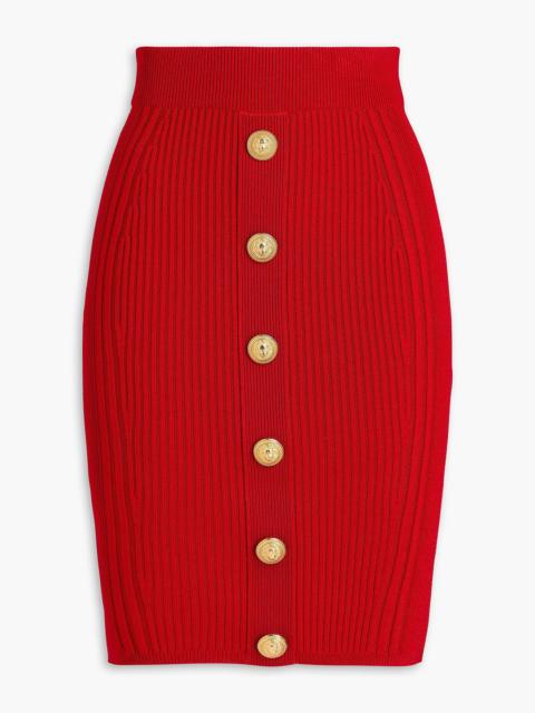 Balmain Embellished ribbed-knit pencil skirt