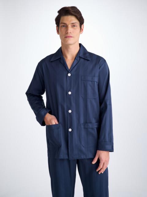 Derek Rose Men's Classic Fit Pyjamas Lingfield Cotton Satin Navy