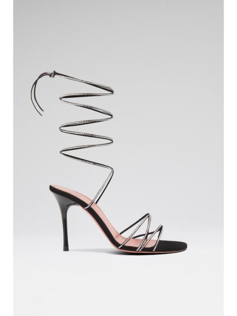 Amina Muaddi LORI CRYSTAL LACE UP SANDAL 95 BLACK SUEDE AND WHITE CRYSTALS