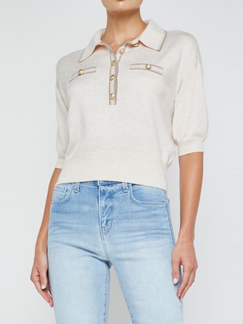 L'AGENCE L'AGENCE Masaki Polo Sweater in Parchment/Cappuccino Gold at Nordstrom