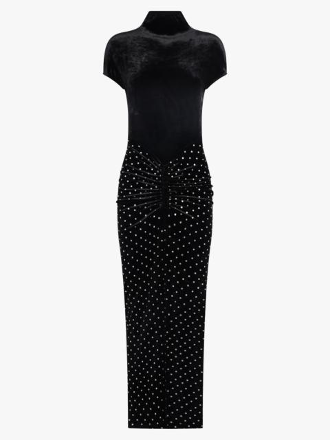 Alaïa S/S HIGH NECK SCULPT VELVET STUD DRESS | BLACK