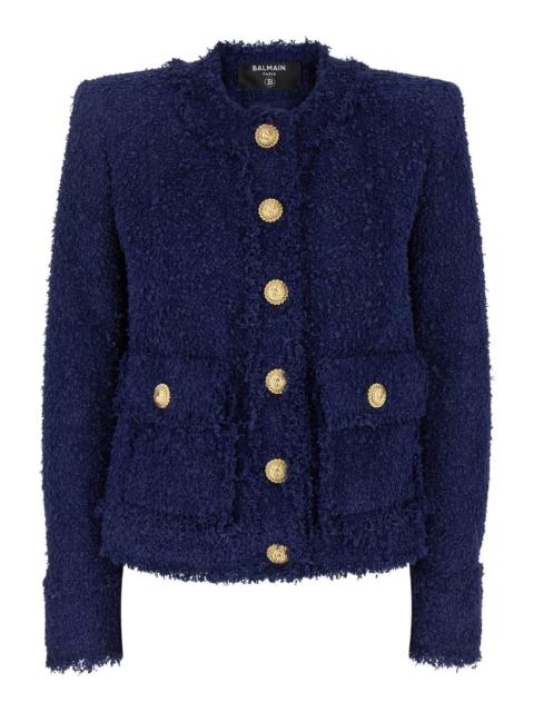 Balmain Balmain Women Blue Collarless Jacket With Gold Buttons In Tweed Woman