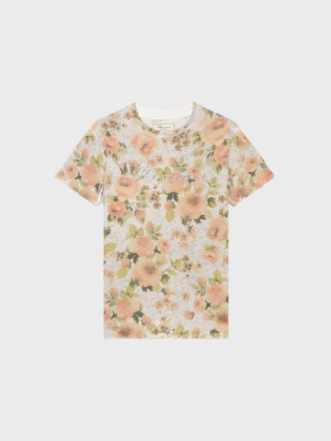 Blumarine BOUQUET PRINT T-SHIRT WITH RHINESTONE LOGO