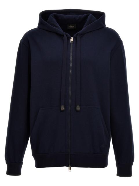 Brioni Piquet Cotton Hoodie Sweatshirt Blue