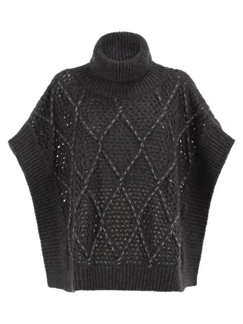 PESERICO Peserico Women Virgin Wool Openwork Knit Roll-Neck Poncho
