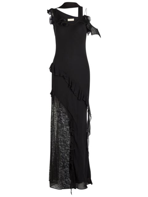 De La Vali DE LA Vali Leste Lace-embellished Georgette Maxi Dress