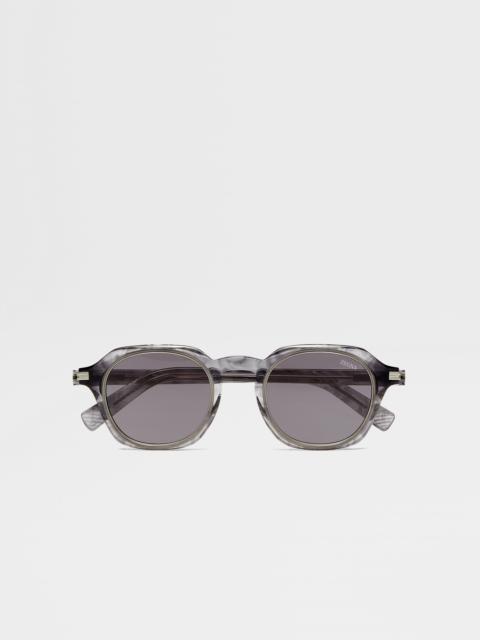 ZEGNA TRANSPARENT GREY ACETATE AND TITANIUM SUNGLASSES