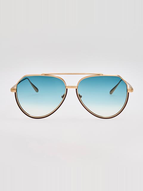 LINDA FARROW Bayer Sunglasses in Aqua and Gold