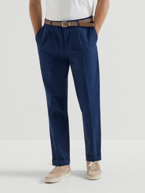 Brunello Cucinelli Garment-dyed trousers in twisted cotton gabardine with pleat