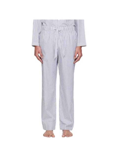 TEKLA White & Blue Poplin Pyjama Pants