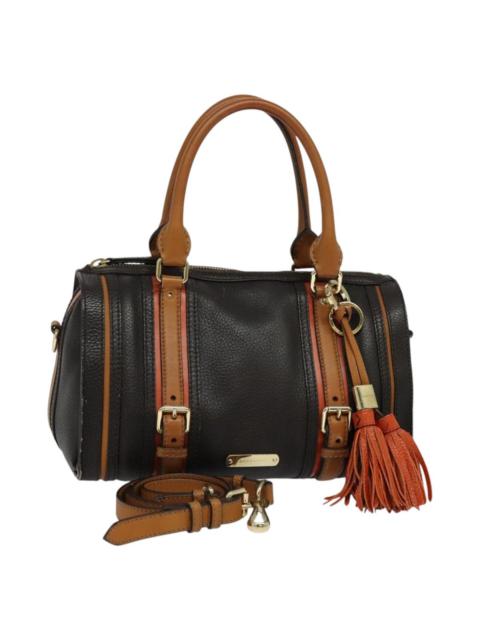 Burberry Burberry Hand Bag Leather Dark Brown Gold