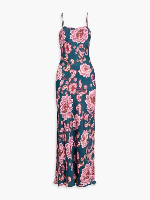 FARM RIO Floral-print satin maxi slip dress