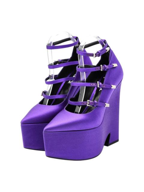 VERSACE Tempest Strappy Satin Platform Pumps Purple EU 38.5 US 8.5