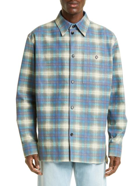 Bottega Veneta Plaid Flannel Print Leather Shirt Jacket