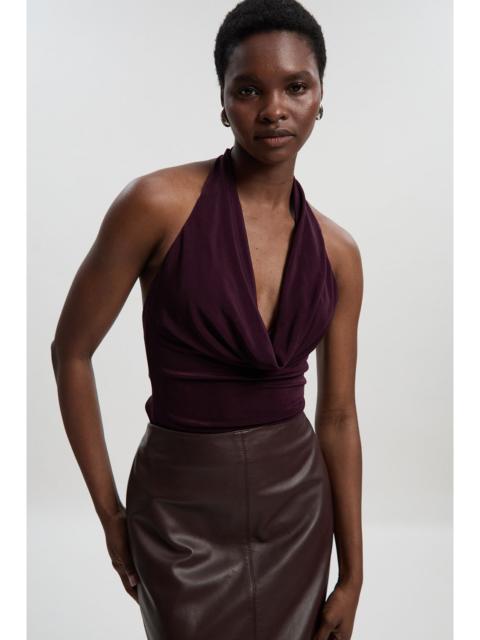 KAREN MILLEN Drapey Crepe Halter Neck Ruched Open Back Top