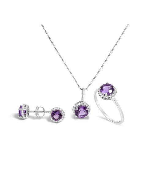 Other Designers Haus of Brilliance 10K White Gold Purple Amethyst and 3/8 Cttw Diamond Halo Jewelry Set