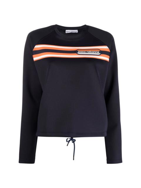 rabanne logo-patch striped sweatshirt