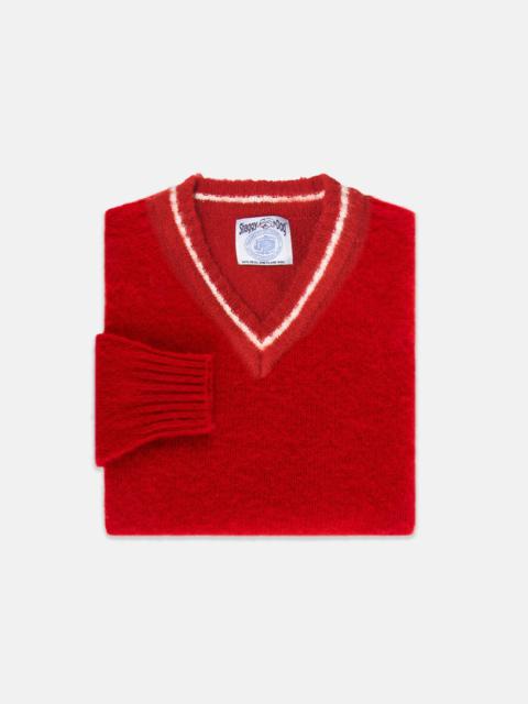 J. PRESS MADE-IN-SCOTLAND RED SHAGGY DOG V-NECK SWEATER - TRIM FIT