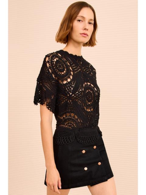 ULLA JOHNSON Maddalena Short Sleeve Hand Crochet Top