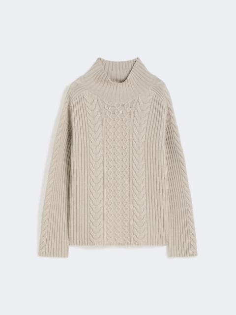 'S Max Mara Cable-knit wool and cashmere polo-neck sweater - WHITE